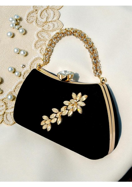 Siyah Süet Kristal Taşlı Abiye Çanta - Lüks ve Işıltılı Şıklık modelleri