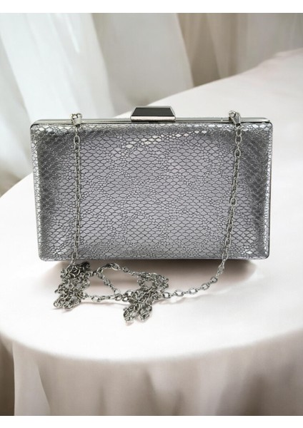 Platin Ithal Snake Yılan Lazer Sim Desenli Abiye Çanta indirimleri