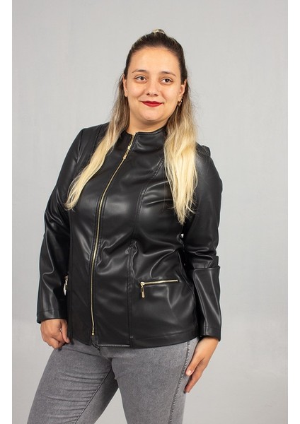 Yeni Sezon! Büyük Beden Suni Deri Içi Süet Siyah Mont Şıklık ve Sıcaklık Bir Arada