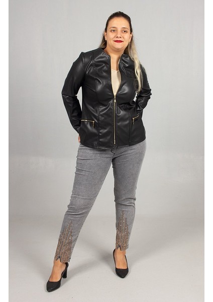 Yeni Sezon! Büyük Beden Suni Deri Içi Süet Siyah Mont Şıklık ve Sıcaklık Bir Arada fırsatları