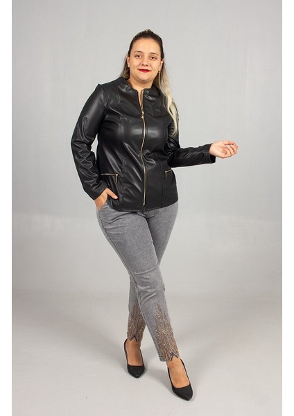 Yeni Sezon! Büyük Beden Suni Deri Içi Süet Siyah Mont Şıklık ve Sıcaklık Bir Arada indirimleri