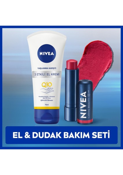 Kırmızı Renkli Nemlendirici Dudak Bakım Kremi ve Kırışıklık Karşıtı Q10 Yaşlanma Karşıtı El Kremi 75ML