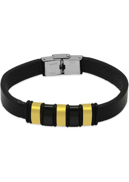 Siyah Deri ve Çelik Bileşim Beş Plakalı Isme Özel Harf Yazılı Erkek Bileklik fiyatları