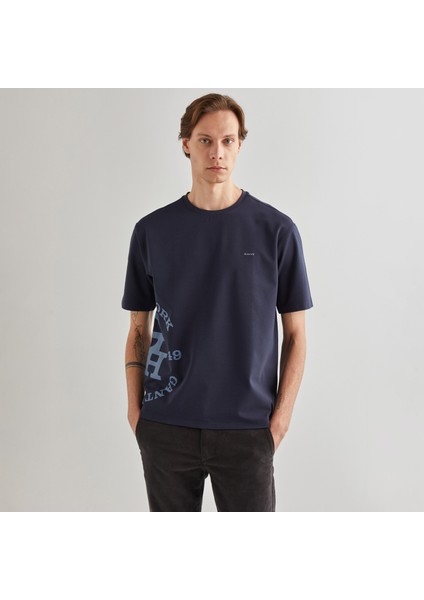 Erkek Lacivert Regular Fit Bisiklet Yaka Logolu T-Shirt