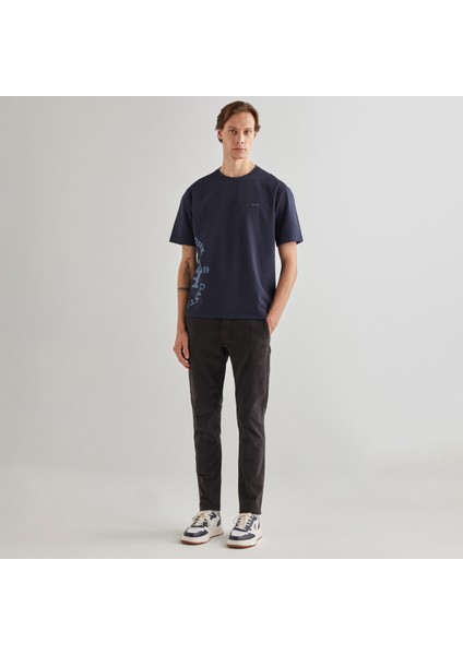 Erkek Lacivert Regular Fit Bisiklet Yaka Logolu T-Shirt modelleri