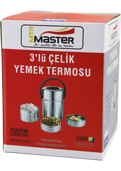 3LÜ ÇELİK YEMEK TERMOSU SEFER TASI 2LT 10 SAAT SICAK - 12 SAAT SOĞUK TUTAR (5264)