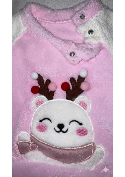 Bebek Kız Pembe Ren Geyiği Desenli Omuz Çıtçıtlı Peluş Takım Yumuşacık fırsatları