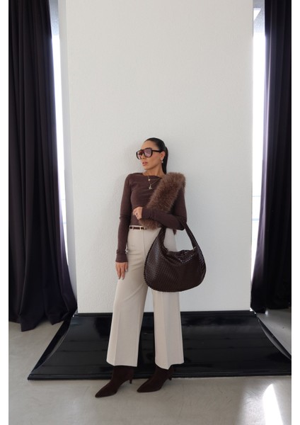 Geniş Kalıp Kemerli Kumaş Pantolon modelleri