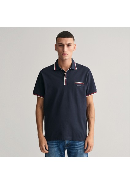 Erkek Lacivert Regular Fit Çizgili Polo
