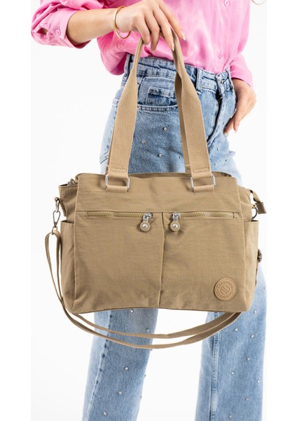 3026 Büyük Boy, Çok Bölmeli, Su Geçirmez Tasarımlı, Çapraz ve Omuz Askılı Haki Renk Çanta