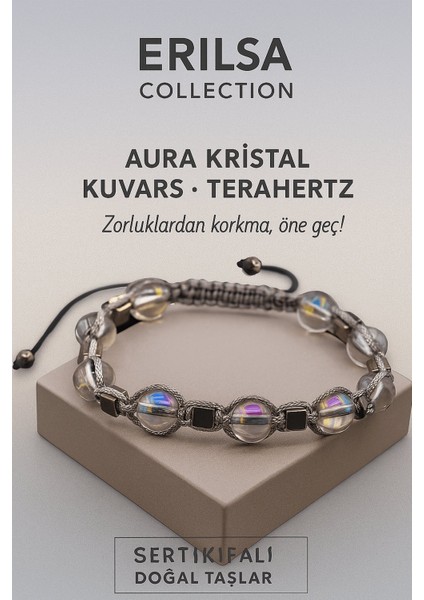 Sertifikalı Terahertz Aura Kristal Kuvars Taşı Bileklik – Zorluklardan Korkma, Güçlen ve Öne Geç