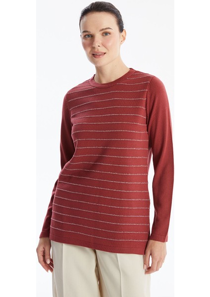 Yeni Sezon Bisiklet Yaka Çizgili Uzun Kollu Kadın Triko Kazak