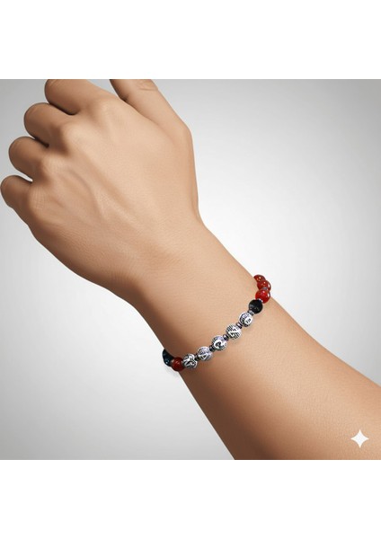 Isme Özel Yazılı Makrome Örgü Küre Kırmızı Siyah Akik Oniks Hematit Doğaltaş Erkek Taraftar Bileklik modelleri