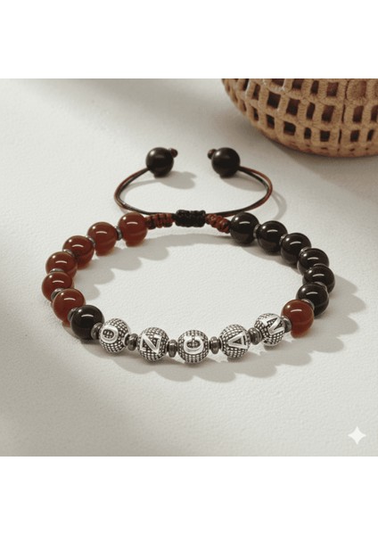 Isme Özel Yazılı Makrome Örgü Küre Kırmızı Siyah Akik Oniks Hematit Doğaltaş Erkek Taraftar Bileklik fırsatları