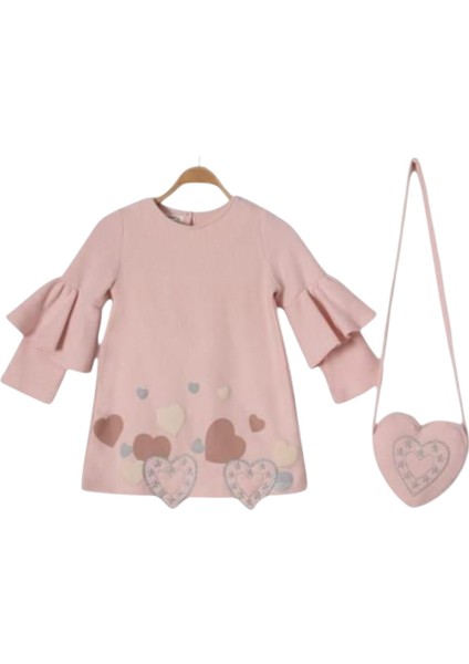 Kız Çocuk Ilkbaharlık Kalpli Elbise Çantalı | Yumuşak Rahat Kumaş | Yeni Sezon Zarif Tasarım | 2-5yaş fiyatları