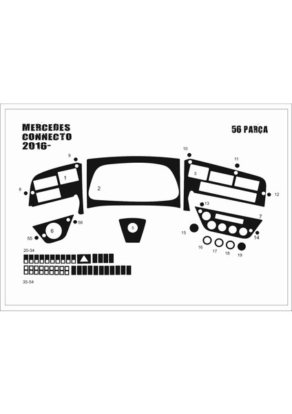 Mercedes Connecto Konsol-Torpido Kaplama 20163 56 Parça Piano Black
