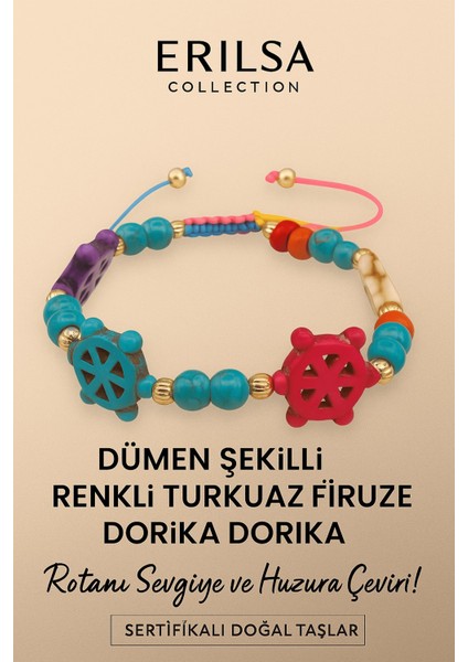 Sertifikalı Dümen Dorika Renkli Turkuaz Firuze Taşı Bileklik – Rotanı Sevgiye Enerjini Huzura Çevir