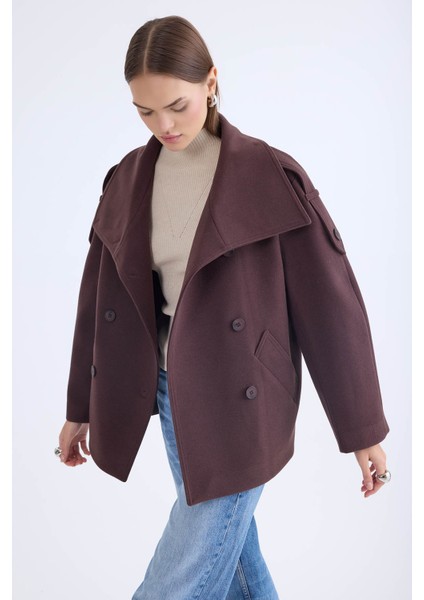 Apolet Detaylı Kısa Kaşe Kaban