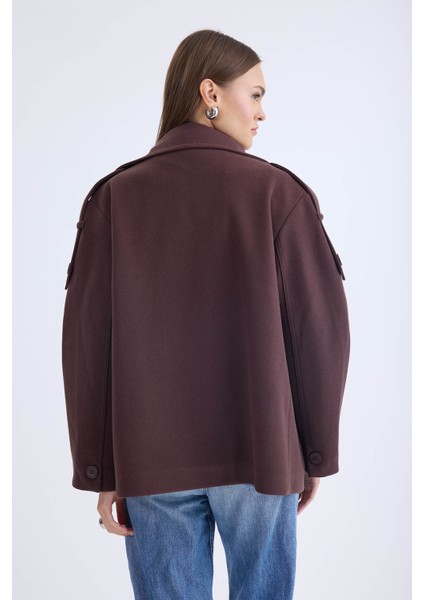 Apolet Detaylı Kısa Kaşe Kaban