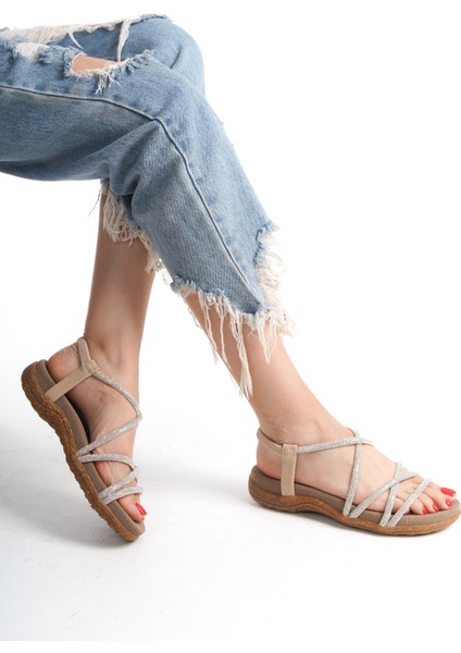 Kadın Kristal Taş Ipli Sandalet Siyah