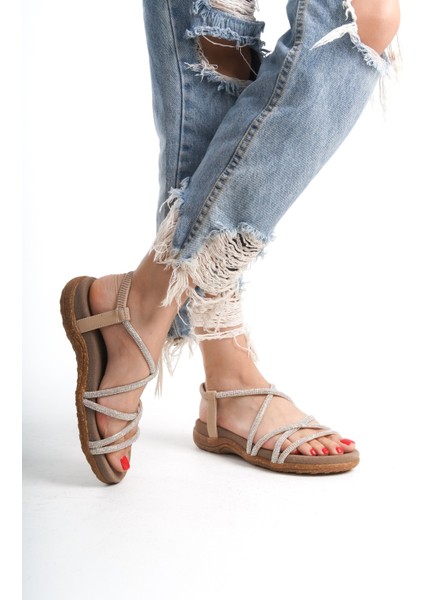 Kadın Kristal Taş Ipli Sandalet Siyah