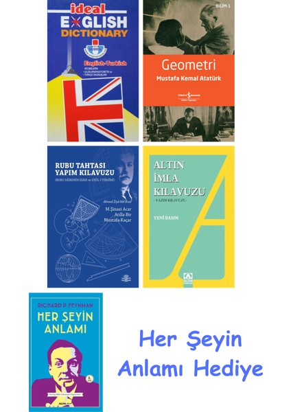 Ideal English Dictionary + Geometri + Rubu Tahtası Yapım Kılavuzu + Altın Imla Kılavuzu -Yazım Kılavuzu + Her Şeyin Anlamı
