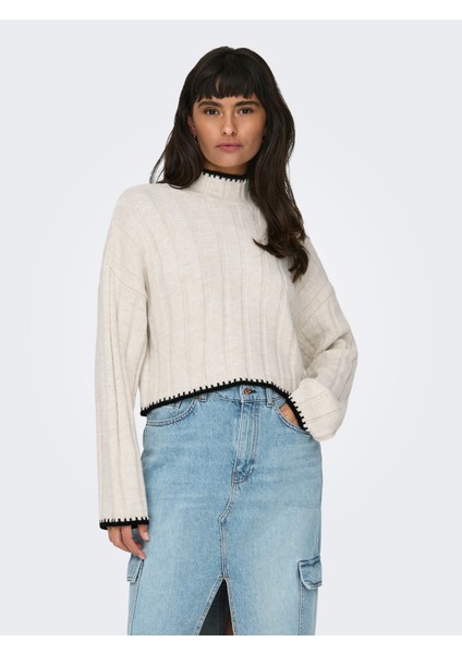 Onlchick Stitch Ls Highneck Knt Noos Kadın Kazak 15329963 Detail:pumice Stone/black