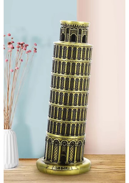Vintage Metal Pısa Kulesi Temalı 20 cm Biblo Metal Kule Dekor Obje Konsept Hediyelik