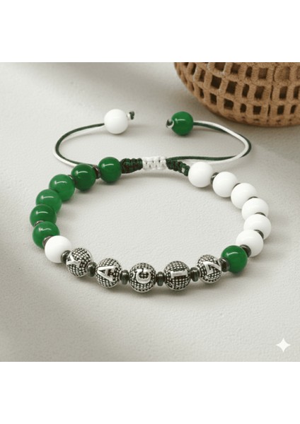 Isme Özel Yazılı Makrome Örgülü Küre Kesim Yeşil Beyaz Jade Hematit Doğaltaş Erkek Taraftar Bileklik fırsatları