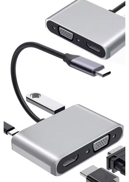 Type-C HDMI VGA USB 3.0 Dönüştürücü 4 In 1 Video Dönüştürücü Çoklu Type-C Monitör Dönüştürücü fiyatları