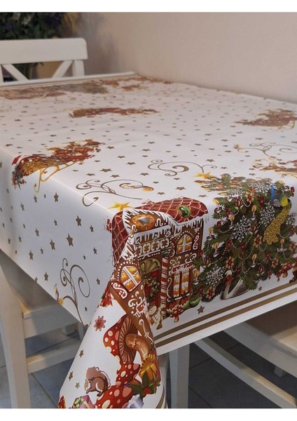 Yeni Yıl Desenli Elyaflı Pvc Masa Örtüsü – Silinebilir ve Su Geçirmez Muşamba