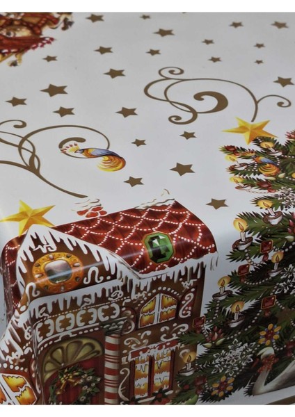 Yeni Yıl Desenli Elyaflı Pvc Masa Örtüsü – Silinebilir ve Su Geçirmez Muşamba