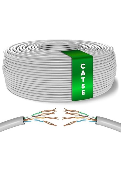 Tronic 100 M Ethernet Ağ Kablosu Cat 5e, Lan Ağ Kablosu, Hızlı ve Güvenilir Internet Için, AWG24 Toplu Kablo Cat 5e | Bulk Kablo 1 Gbps, 100 Mhz, Utp Cca (100 Metre, Gri)