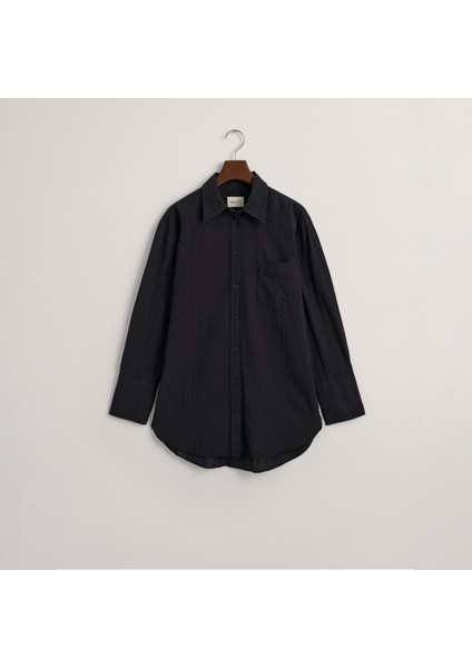 Kadın Siyah Relaxed Fit Klasik Yaka Gömlek fırsatları
