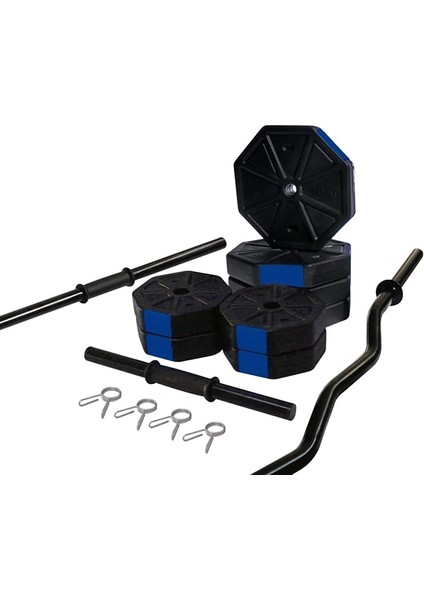 Spor 60 KG(150 Cm) Düz Bar + Z Bar Dambıl Ağırlık Halter Full Set Mavi Kapaklı