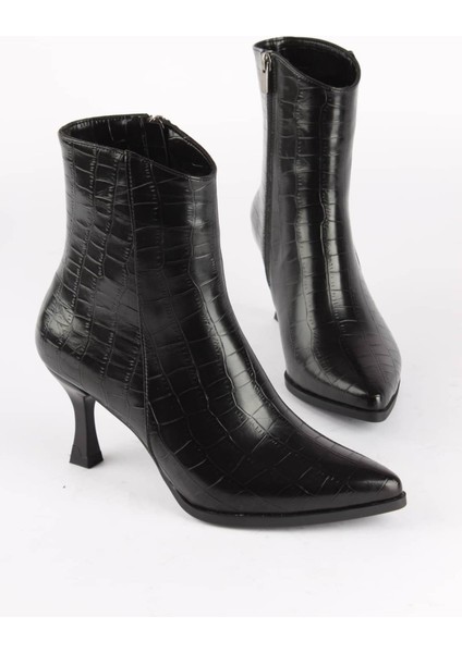 Jamaly Kroko Desenli Kadın Topuklu Bot