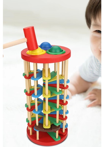 Eğitici Renkli Ahşap Vuruş Topu Merdiven Oyuncak Zeka Gelişimi Çocuk Okul Öncesi Hediye Oyun Seti