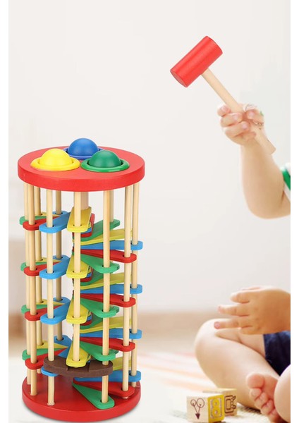 Eğitici Renkli Ahşap Vuruş Topu Merdiven Oyuncak Zeka Gelişimi Çocuk Okul Öncesi Hediye Oyun Seti indirimleri