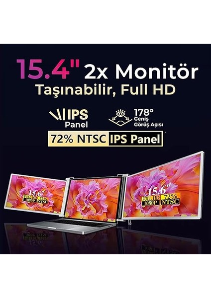 Npm Fhd 1080P IPS Type-C Taşınabilir Dizüstü Monitör Çoklayıcı Notebook Monitör (Ikili) modelleri