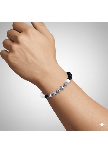 Isme Özel Yazılı Makrome Örgülü Küre Siyah Beyaz Jade Oniks Hematit Doğaltaş Erkek Taraftar Bileklik modelleri