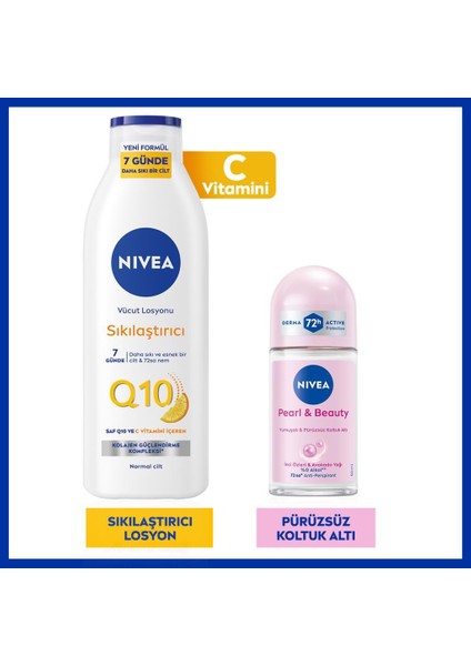 Q10 Sıkılaştırıcı Vücut Bakım Losyonu 250ML ve Kadın Roll-On Deodorant Pearl&beauty 50ML