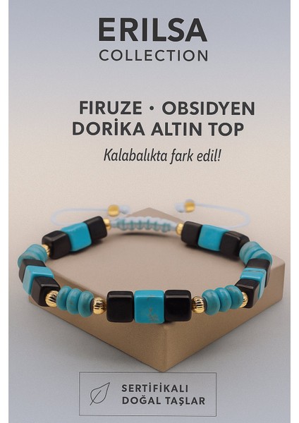 Sertifikalı Obsidyen Dorika Firuze Taşı Bileklik – Kalabalıkta Fark Edil, Enerjini Kor