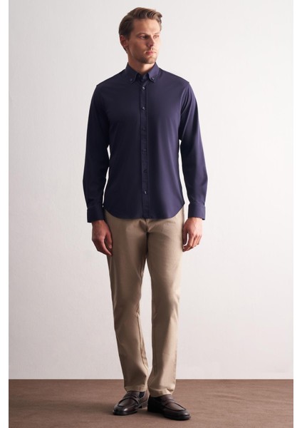 Lacivert Düğmeli Yaka Örme Uzun Kol Performans Ürün Slim Fit Esnek Gömlek 1004255270 indirimleri