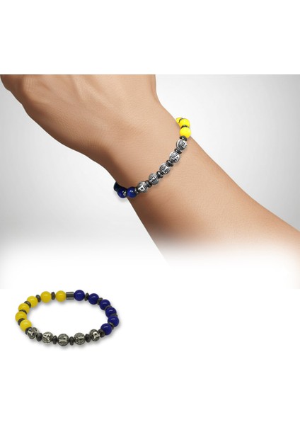 Isme Özel Yazılı Küre Kesim Sarı Lacivert Jade Hematit Doğaltaş Erkek Taraftar Bileklik fiyatları