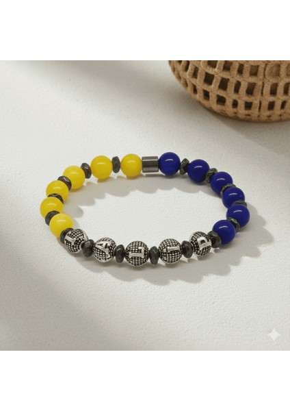 Isme Özel Yazılı Küre Kesim Sarı Lacivert Jade Hematit Doğaltaş Erkek Taraftar Bileklik fırsatları