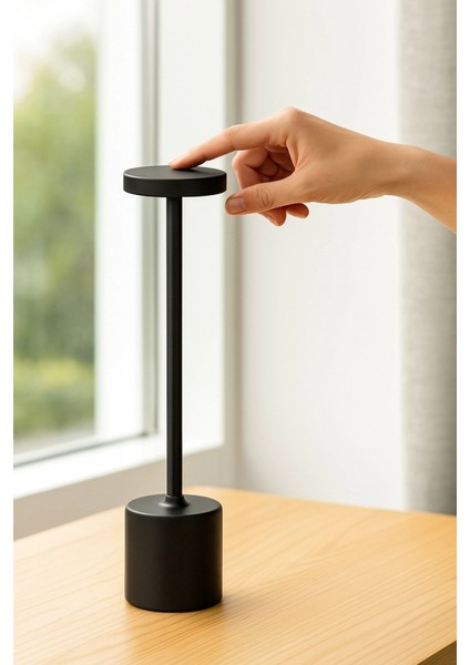 Dekoratif Şarjlı Dokunmatik LED Masa Lambası Gece Lambası Siyah Renk