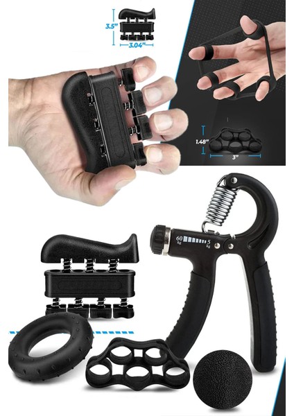 El ve Bilek Kas Güçlendirici Set, 5 Parça Ayarlanabilir El Yayı ve Parmak Egzersiz Seti, Stres Topu