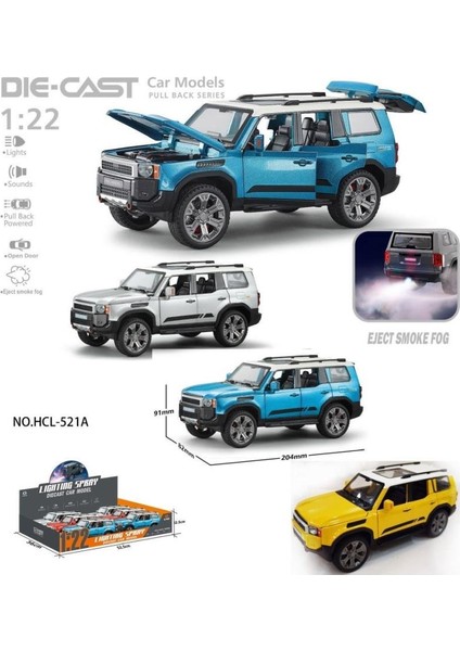 HCL-521A Çek Bırak 1:22 Sesli ve Işıklı Buharlı Metal Jeep