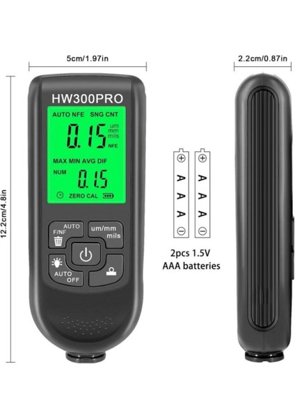 Hw-300pro Oto Boya Kalınlık Ölçer 0-2000µm Fe & Nfe Kaplama Kalınlık Test Cihazı