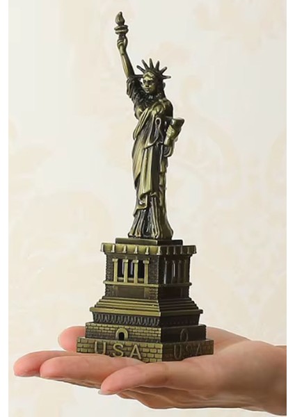 Antik Bronz Metalik Özgürlük Anıtı Heykeli - Zamansız Bir Simge Dekoratif Obje Heykel